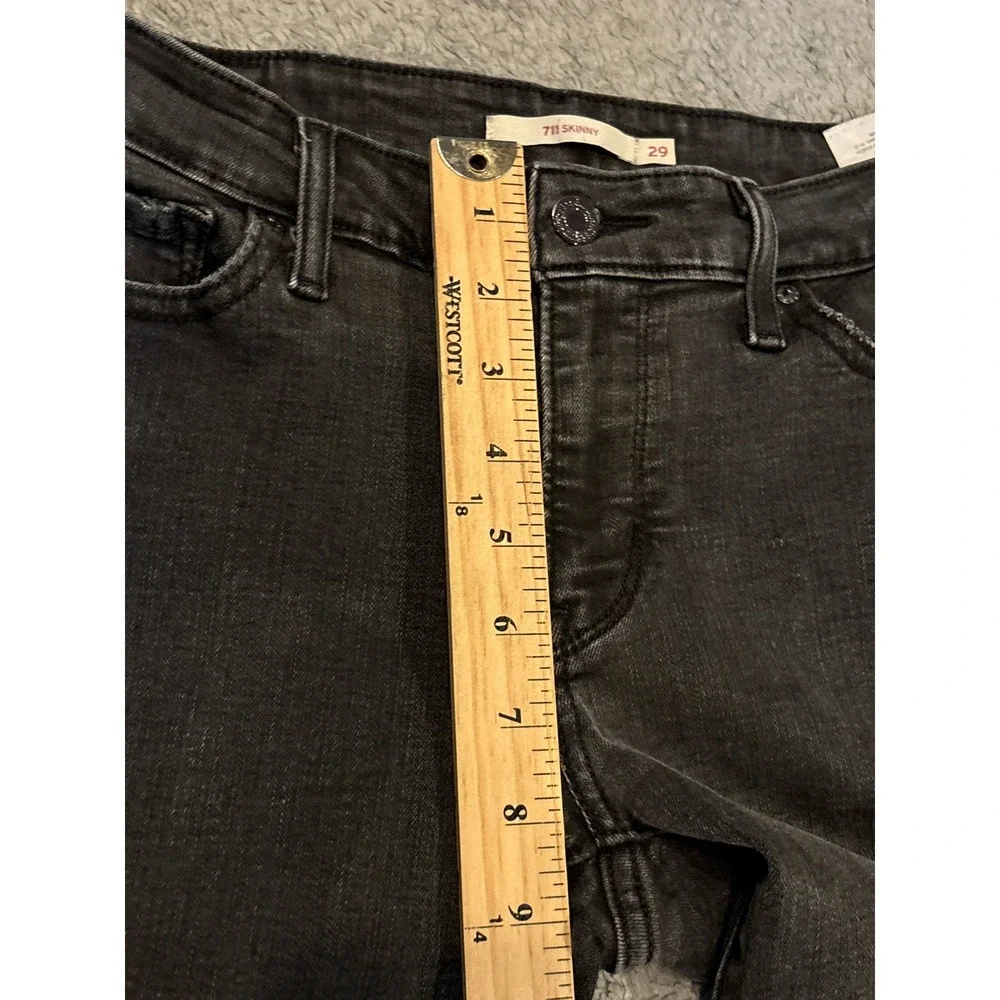 Levis 711 Skinny Jeans Womens 29 Faded Black Distressed Ripped Mid Rise Denim